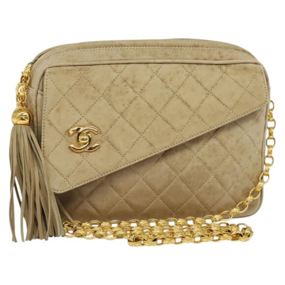 CHANEL Matelasse Turn Lock Chain Shoulder Bag Lamb Skin Beige CC Auth - Picture 1 of 16